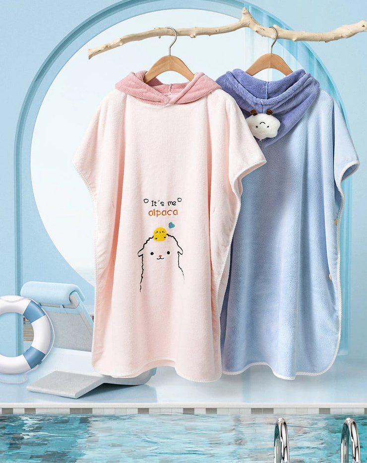 Kids Cape Bath Towel Cartoon Soft Coral