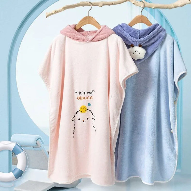 Kids Cape Bath Towel Cartoon Soft Coral