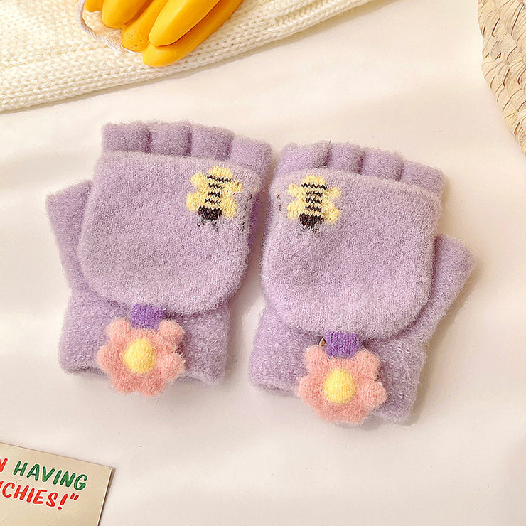 Thicken Five Finger Flip Mittens Baby Gloves For Autumn And Winter