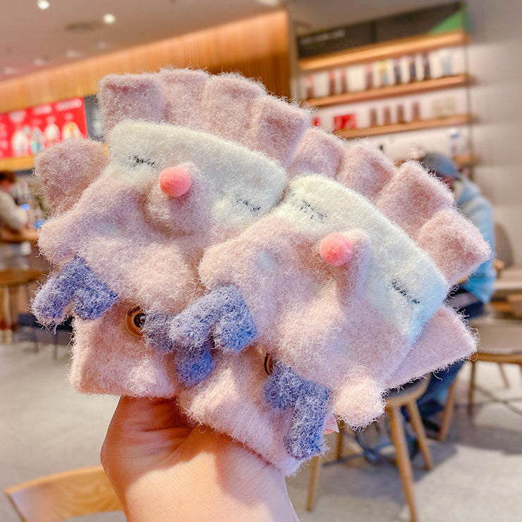 Thicken Five Finger Flip Mittens Baby Gloves For Autumn And Winter